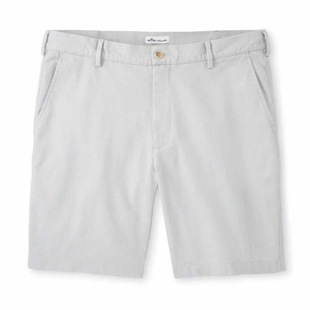 Peter Millar Light Gray Pilot Twill Shorts ME0B05 8” Inseam Cotton Golf